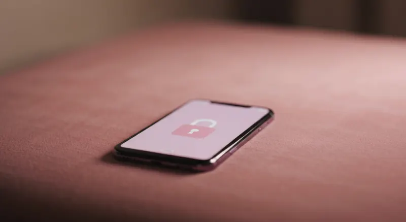 Yumshoq matoda nozik pushti qulf belgisi bo'lgan smartfon — AI moslik