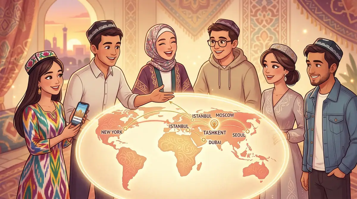 Map showing YorYor connecting Uzbek people across continents